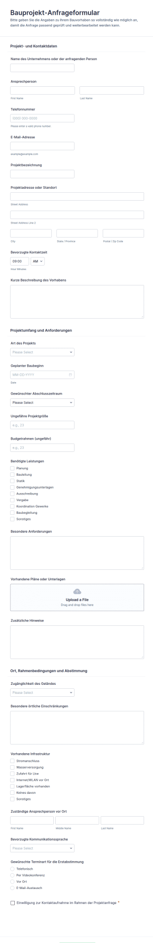 Bauprojektaufnahmeformular