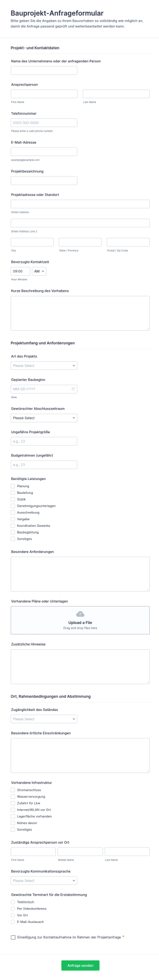 Bauprojektaufnahmeformular