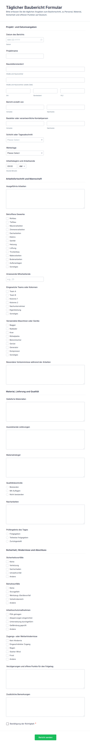 Baustellen Tagesbericht Formular