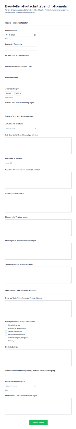 Baustellenfortschrittsbericht Formular