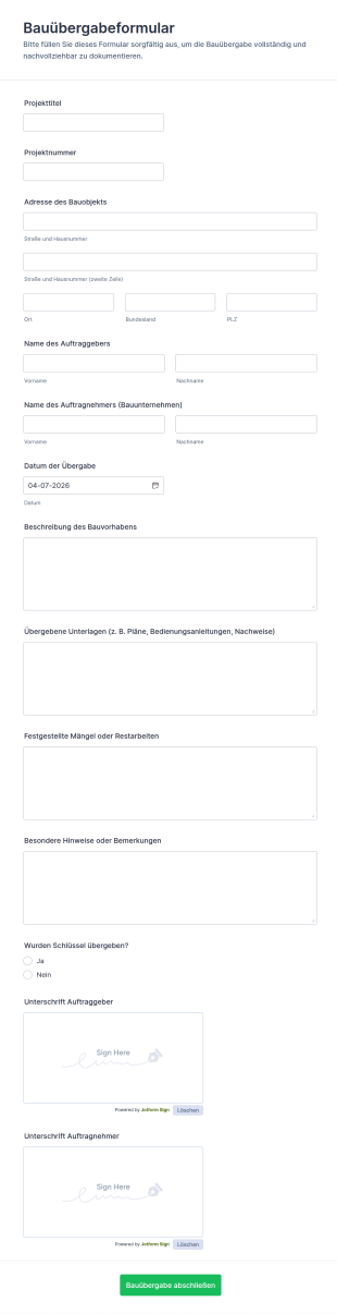 Bauübergabe Formular