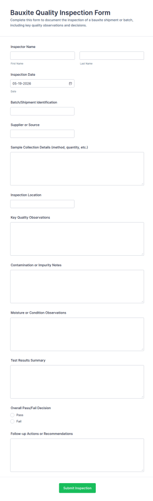 Bauxite Quality Inspection Form Template
