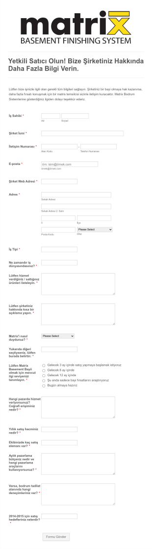 Bayi Kayıt Form Template