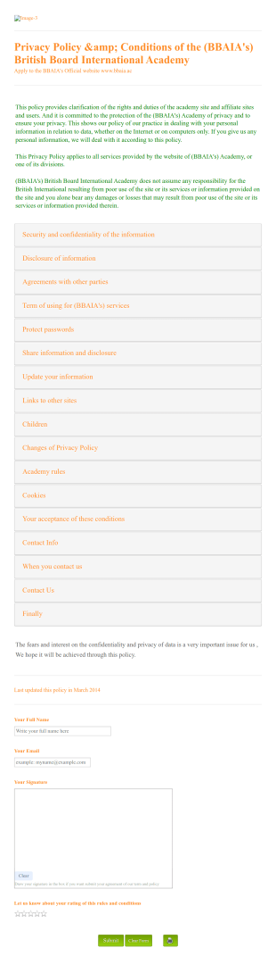 Privacy Policy And Conditions Agreement Form Template