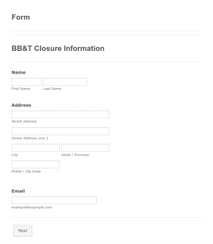 BB&ampT Closures Form Template