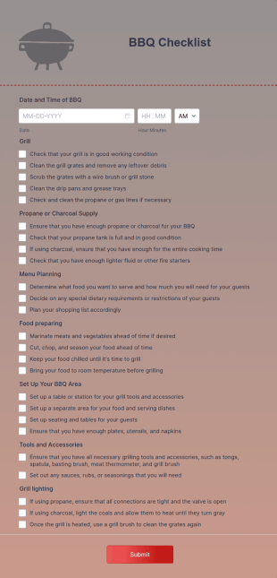 BBQ Checklist Form Template