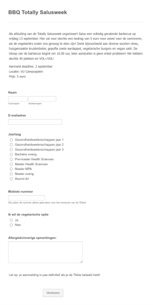 Formulier Voor Totally Salusweek BBQ Form Template