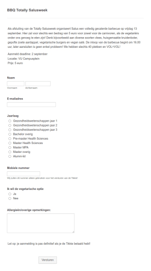Formulier Voor Totally Salusweek BBQ