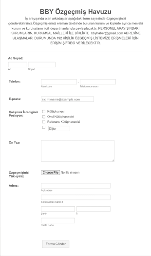 BBY Özgeçmiş Havuzu Form Şablonu