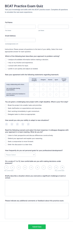BCAT Practice Exam Quiz Form Template