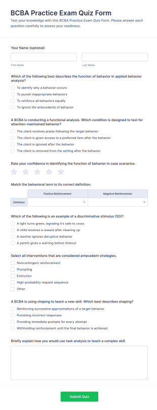 BCBA Practice Exam Quiz Form Template