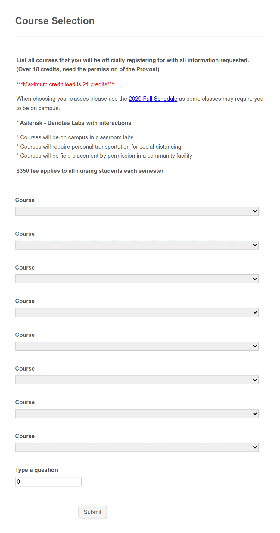 BCC Course Selection Form Template Jotform