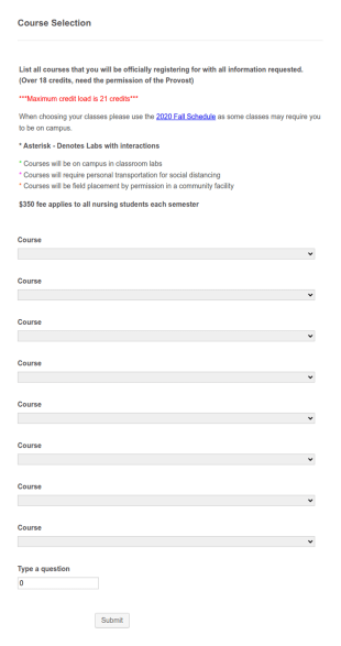 BCC Course Selection Form Template