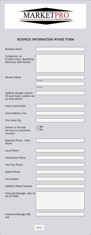 BCI Market Pro Intake Form Template