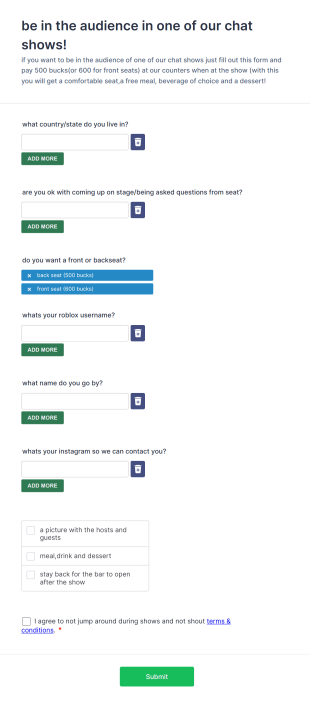 Chat Show Audience Registration Form Template