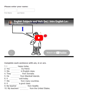 Be Verb And Subjects Quiz Form Template