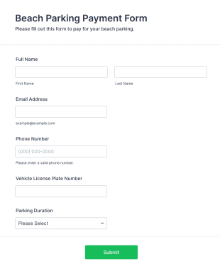 Beach Parking Payment Form Template