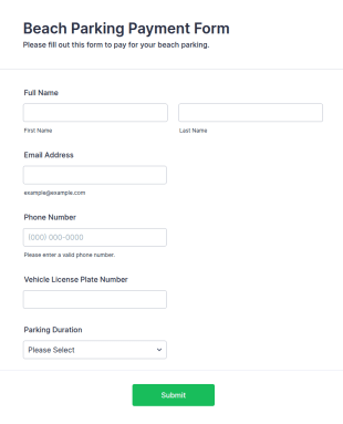 Beach Parking Payment Form Template