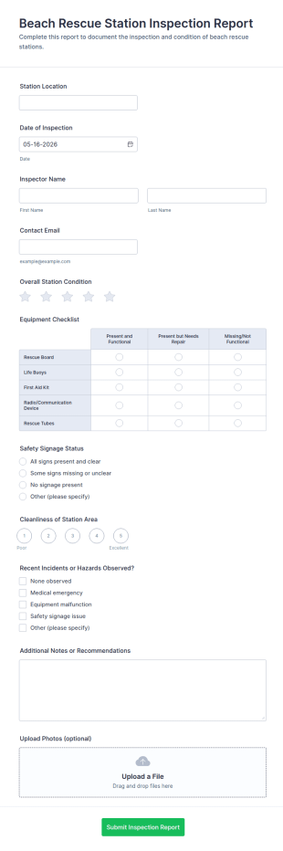 Beach Rescue Station Inspection Report Form Template