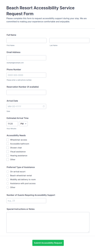 Beach Resort Accessibility Service Request Form Template