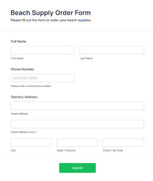 Beach Supply Order Form Template