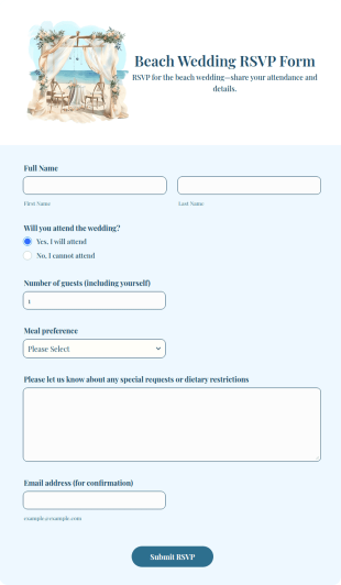 Beach Wedding RSVP Form Template