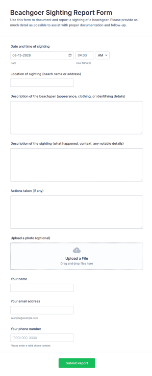 Beachgoer Sighting Report Form Template