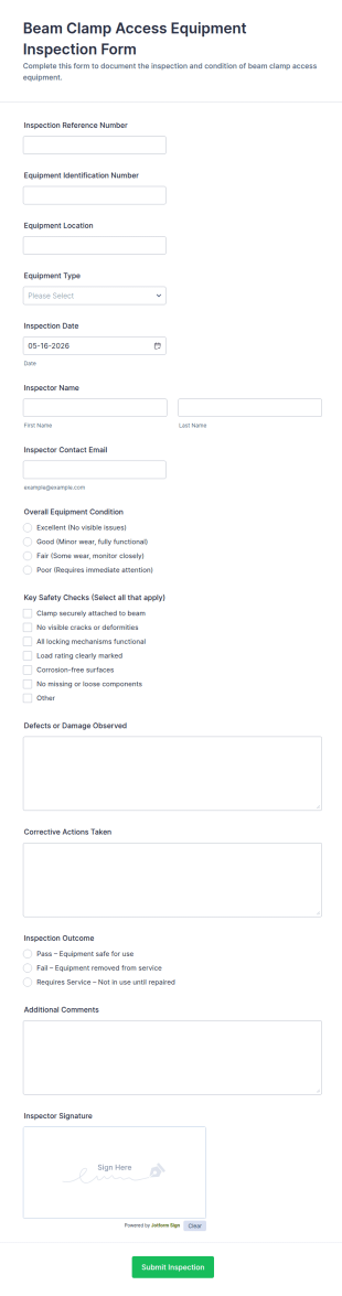 Beam Clamp Access Equipment Inspection Form Template