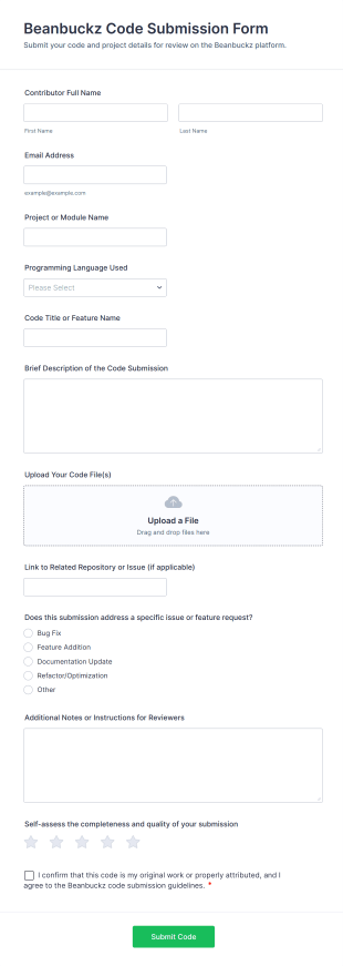 Beanbuckz Code Submission Form Template