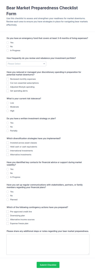 Bear Market Preparedness Checklist Form Template