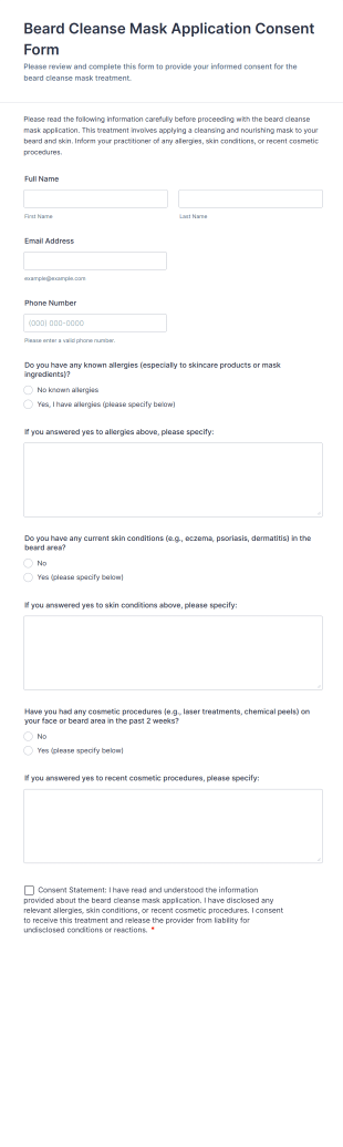 Beard Cleanse Mask Application Consent Form Template