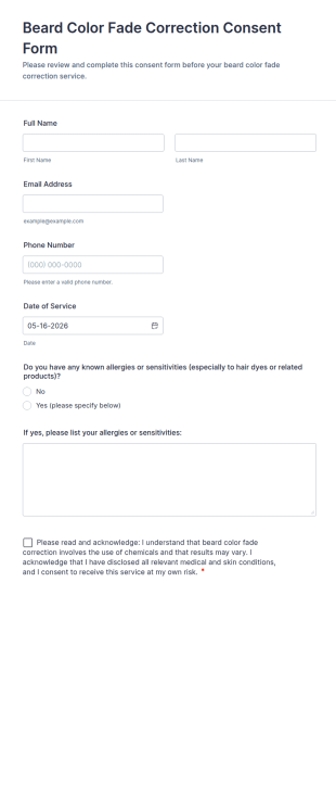 Beard Color Fade Correction Consent Form Template