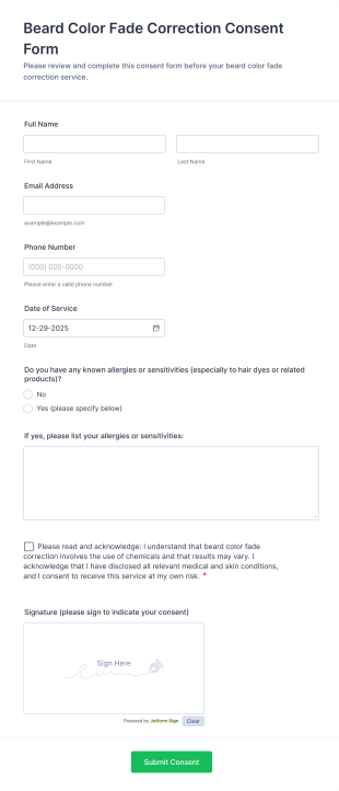 Beard Color Fade Correction Consent Form Template