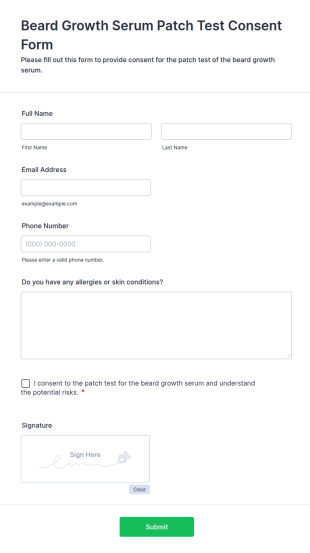 Beard Growth Serum Patch Test Consent Form Template