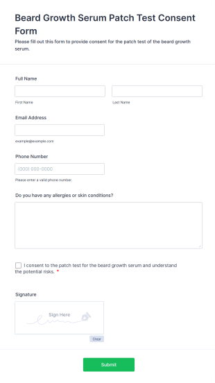 Beard Growth Serum Patch Test Consent Form Template