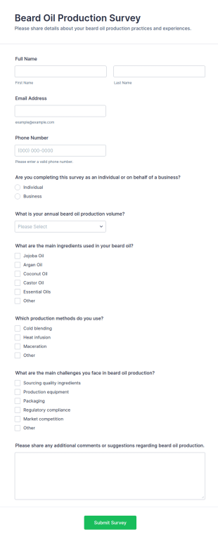 Beard Oil Production Survey Form Template