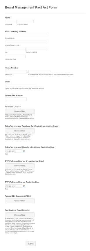 Beard Pact Act Form Template