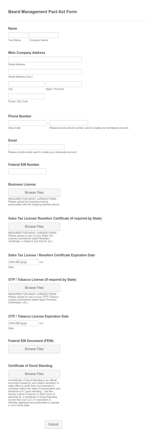 Beard Pact Act Form Template