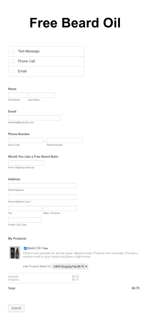 Beard Product Order Form Template
