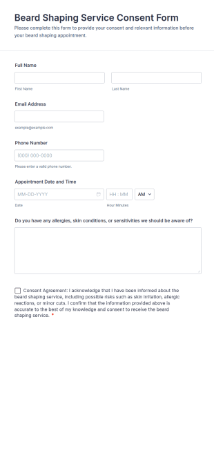 Beard Shaping Service Consent Form Template