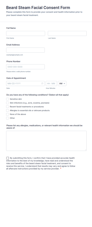 Beard Steam Facial Consent Form Template