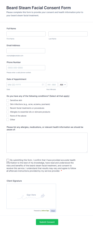 Beard Steam Facial Consent Form Template