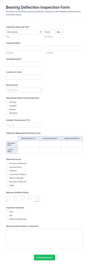 Bearing Deflection Inspection Form Template