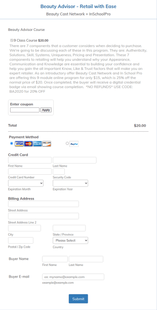Beauty Advisor Course Registration Form Template
