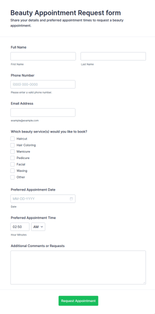 Beauty Appointment Request Form Template