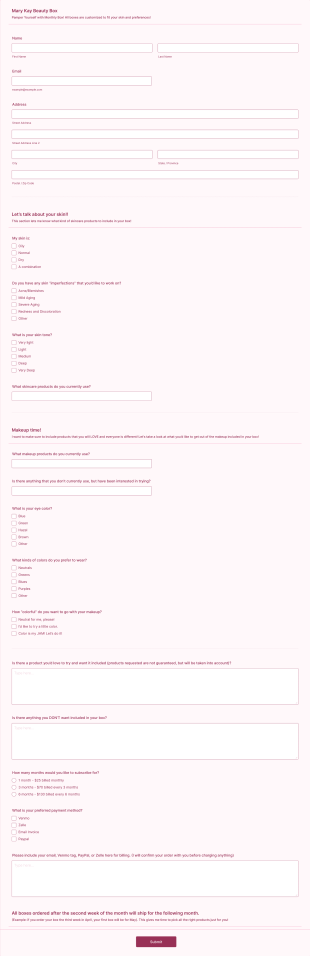 Beauty Box Form Template