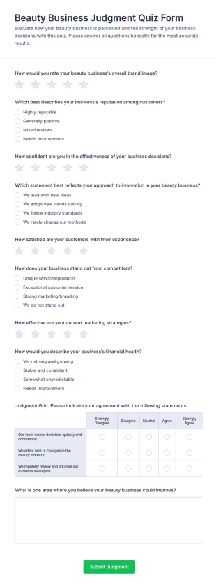 Beauty Business Judgment Quiz Form Template