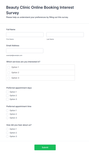 Beauty Clinic Online Booking Interest Survey Form Template