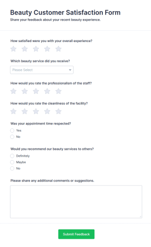 Beauty Customer Satisfaction Form Template