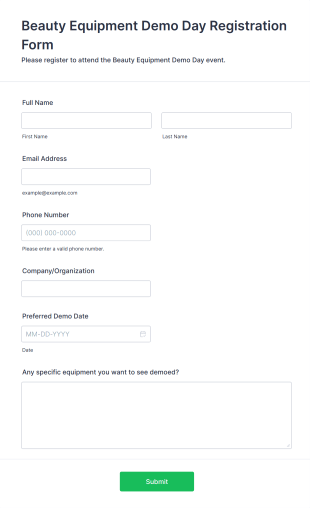 Beauty Equipment Demo Day Registration Form Template